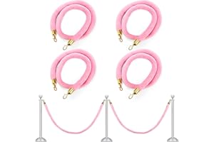 Okllen 4 Pack Velvet Stanchion Rope Pink, 5 Ft Crowd Control Ropes Safety Barriers with Polished Gold Clasps, Hanging VIP Rope for Red Pink Carpet Theme Event and Party Events Decor