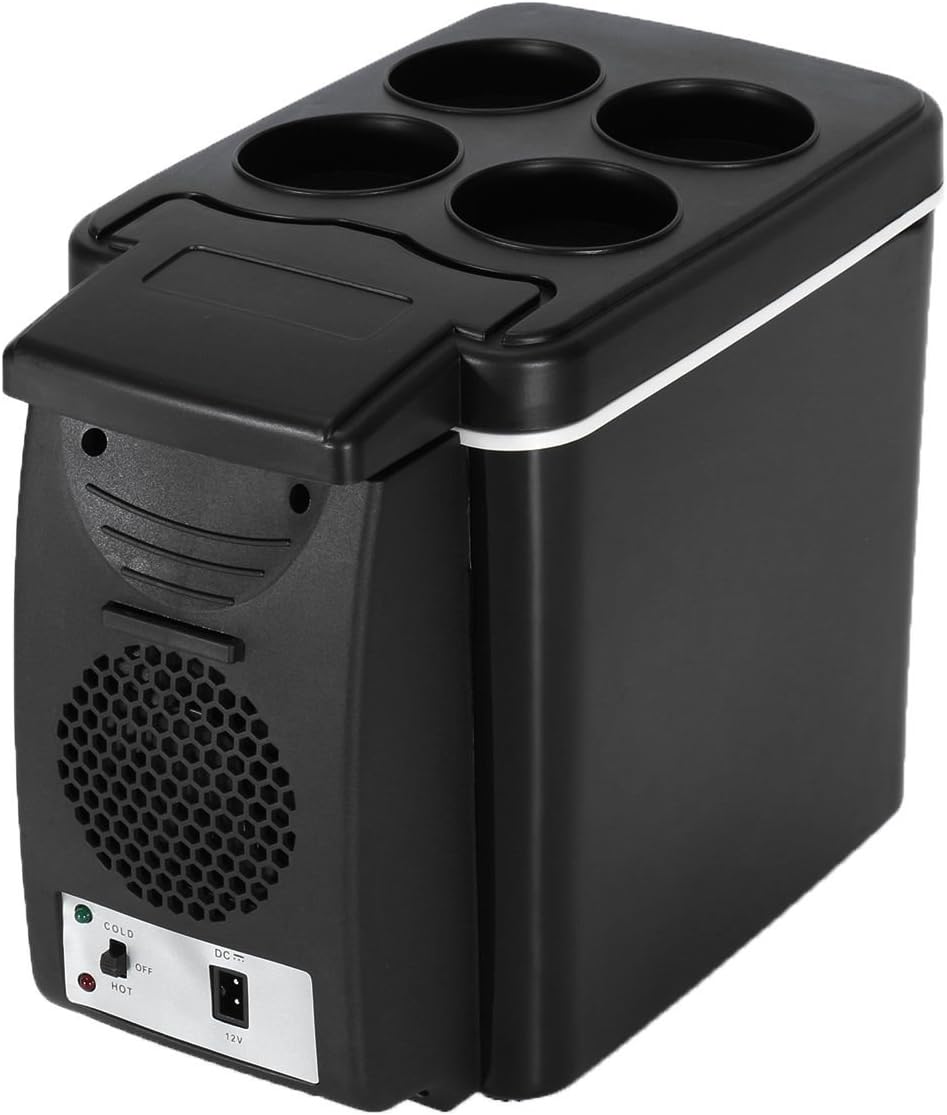 CHELIYA Car Refrigerator, 12v 6L Litre Camping Portable Travel Refrigerator Cooler Warmer Heating Multifunction Electric Fridge Mini Refrigerator Cooler Box Black