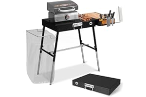 Ueiticsk Outdoor Folding Grill Table, Blackstone Griddle Stand Sturdy and Durable, Griddle Accessories with Trash Holder, Camping Table for Blackstone Griddles, Ninja Grill, Pizza Oven ect