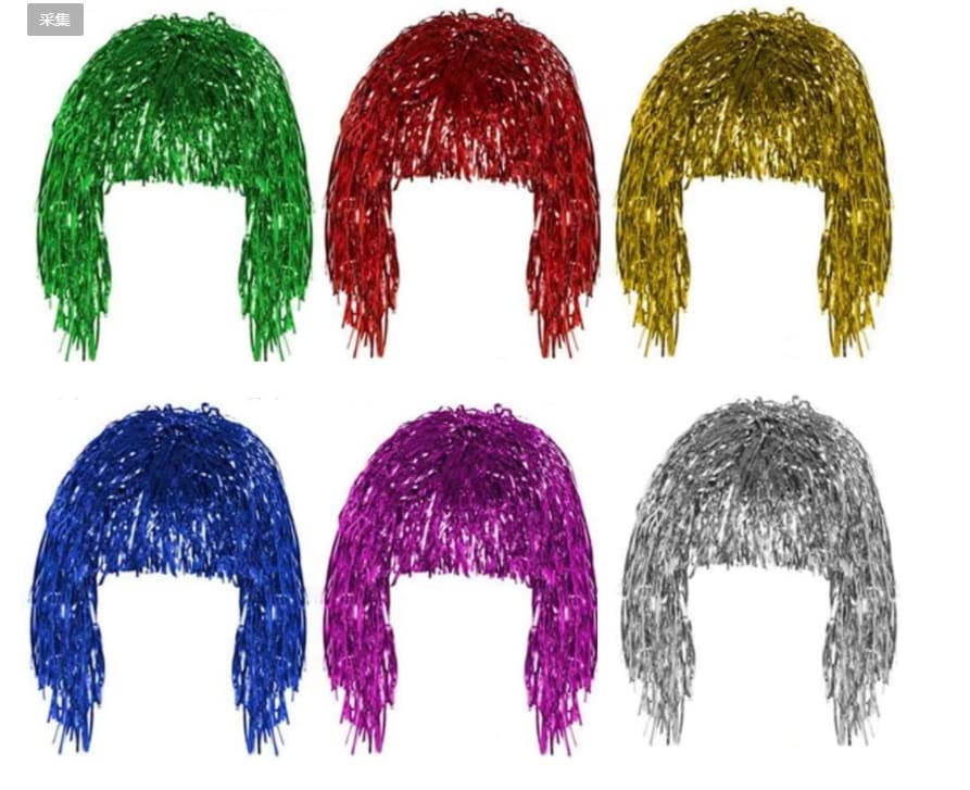 6 pcs Foil Tinsel Wig, Fancy Dress Shiny Party Wigs, Funny Party Wigs, Adults Men Women Cosplay Headwear Masquerade Wig Party Accessories