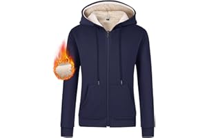 Gihuo Women's Sherpa Lined Hooded Sweatshirt Zip Up Winter Warm Hoodie Comfy Hooded Fleece Jacket