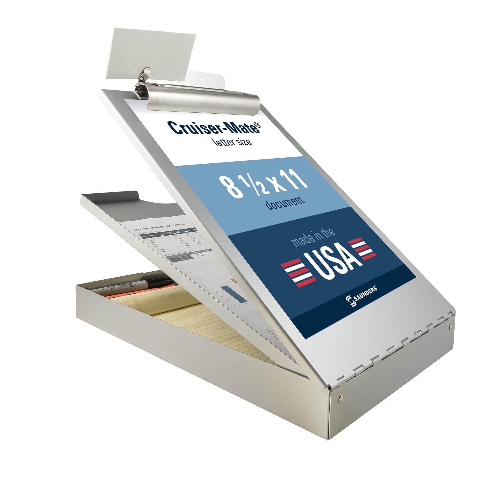 Cruiser-Mate Saunders Metal Clipboard with Storage, Letter Size Heavy Duty Contractor Grade Clipboard, Recycled Aluminum Dual Storage Form Holder with High Capacity Clip, Assembled in USA, Silver