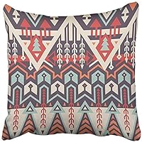 18X18 Inch Decorative Throw Pillow Cover Polyeste Colorful Aztec Tribal Pattern Geometrical Ethnic Rhombus Triangles Stripes Tribe Cushion Two Sides Pillow Case Square Home