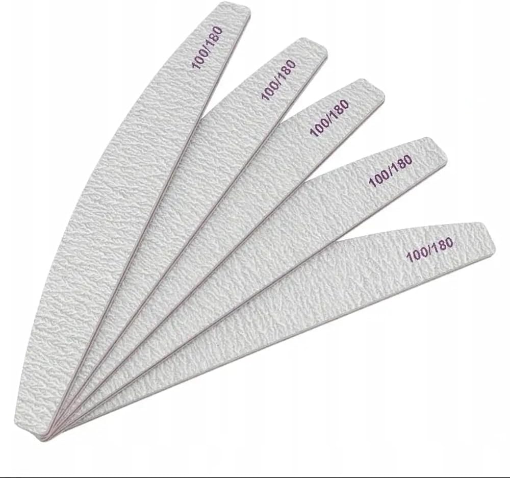 UK BEAUTY SUPPLIES 5 Pcs Nail Files 100/180 Grit Half-Moon Washable Emery Boards