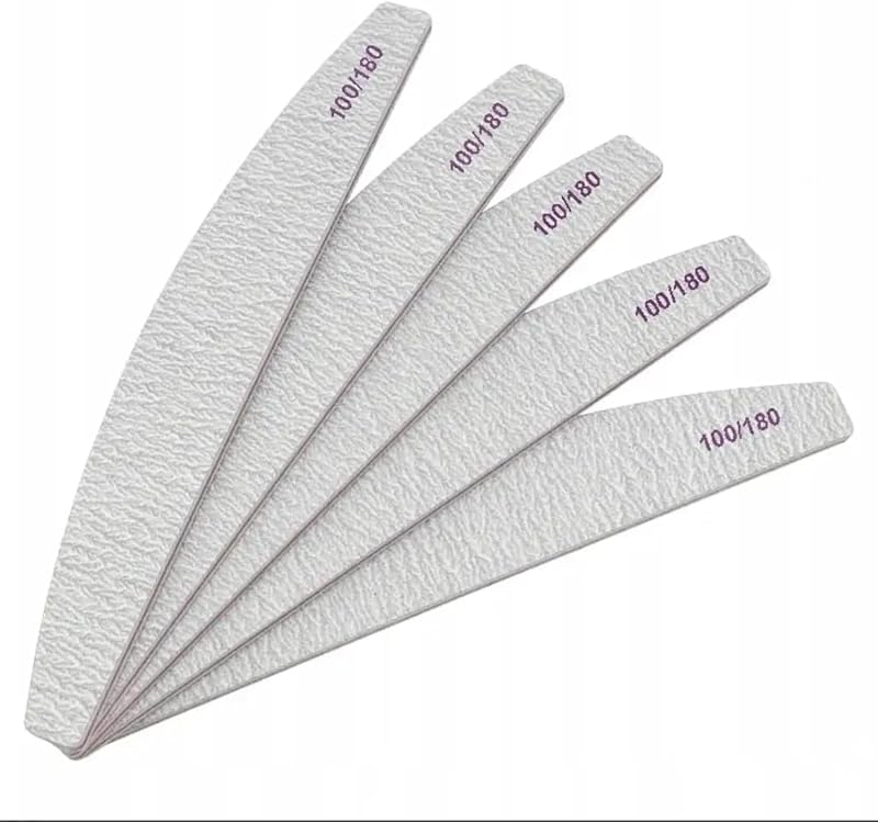 UK BEAUTY SUPPLIES 5 Pcs Nail Files 100/180 Grit Half-Moon Washable Emery Boards