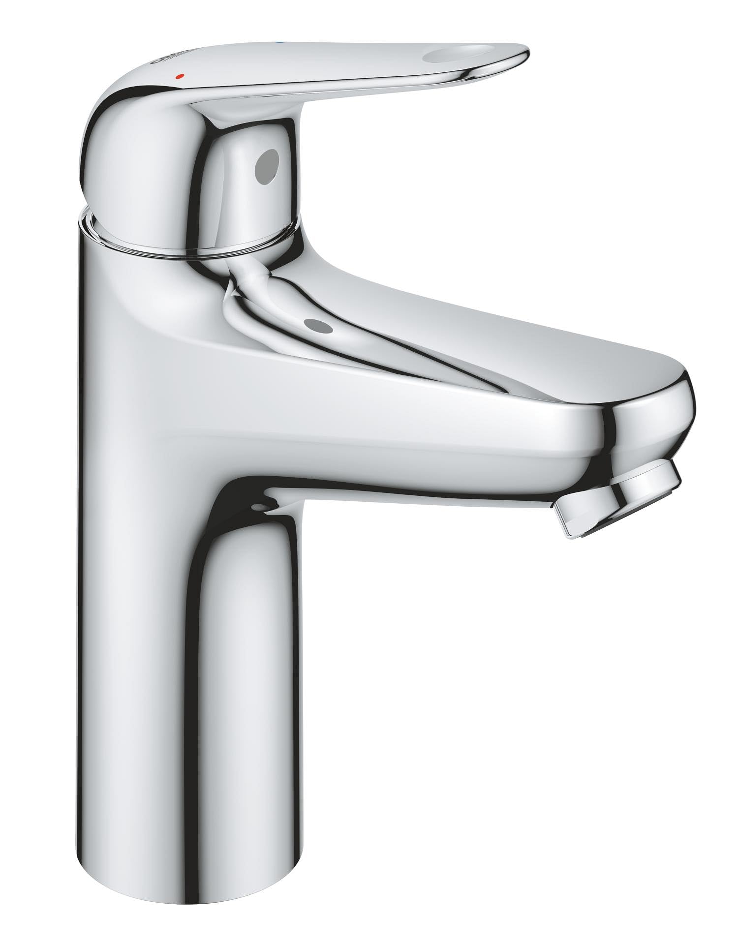 GROHE Swift QuickFix – 1 Lever Basin Mixer with Plastic Push-Open Waste Set (M-Size 179 mm, 28 mm Ceramic Cartridge, Water Saving, Tails 3/8 Inch, Easy to Fit with GROHE QuickTool), Chrome, 24326001