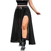 GORGLITTER Women's Plus Size Maxi Skirt Sexy Sheer Mesh Split High Waisted Fall Party Gothic Rave Wrap Long Flowy Skirt
