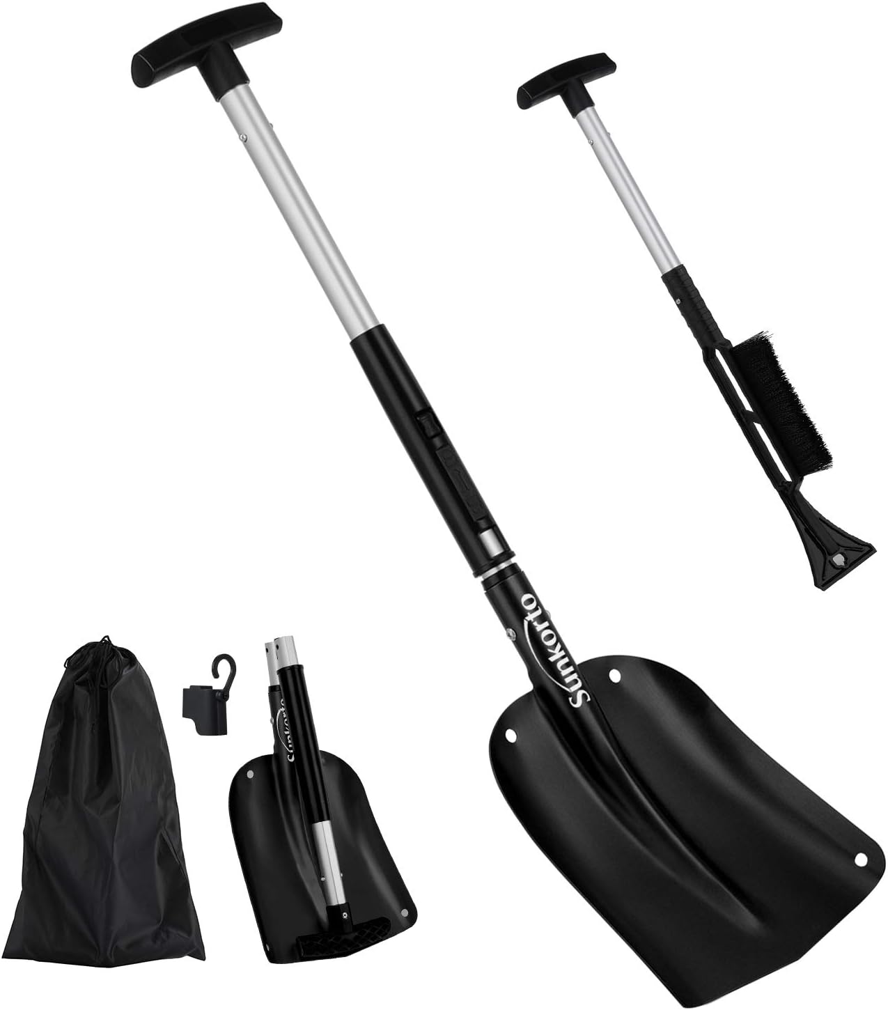 Sunkorto Collapsible Snow Shovel with Snow Brush & Scraper, Aluminium