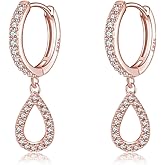 SLUYNZ 925 Sterling Silver Small Teardrop Hoop Earrings for Women Teens CZ Hoop Earrings Dangle Waterdrop Hoop Earrings