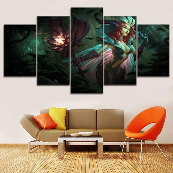 MIYCOLOR 5 Stück Leinwand Druck Spiel League of Legends Leblanc Poster Typ Stil dekorative Wandkunstwerk modulare Bilder, 30x
