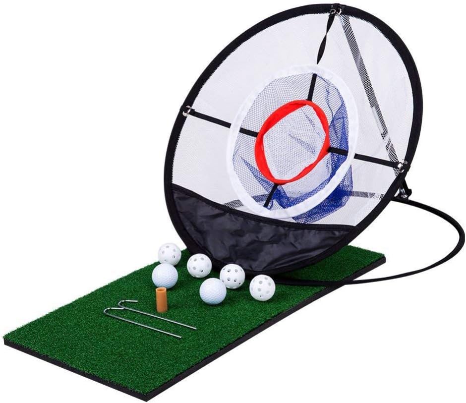 TEEKOO Golf Hitting Net, Adult Children Training Golf Pop UP Foldable Golf Practice Cage Driving Hitting Practice Easy Net Training Aid Mat Driver Iron