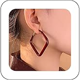 Jugielu Vintage Big Square Hoop Huggie Earrings Red Square Earrings Open Square Stud Earrings Large Square Hoop Earrings Exaggerated Geometric Earrings Jewelry for Women