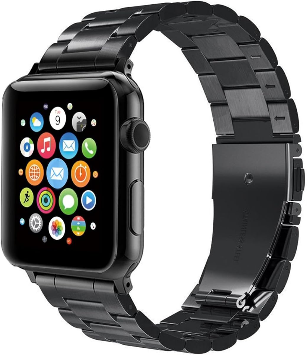 AWIN for Apple Watch Band 38mm 40mm Stainless Steel Mesh Sport Wristband Loop for iWatch Bands Women Men Series 4 3 2 1 Stainless Steel Metal Strap Business Replacement Band Black Sport Edition