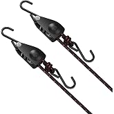 Elufah 1/4" Ratchet Tie Down Straps, 2-Pack 12ft Adjustable Rope Hangers | Heavy Duty Kayak Pulley System with Hooks for Grow Lights Kayak Accessories Cargo Hiking Camping Boating Water Activities