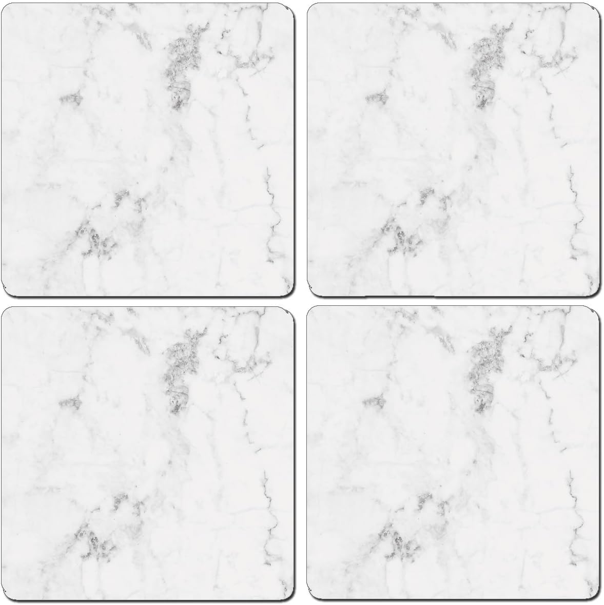 Cala HomeWhite Marble Design Decorative Hardboard Cork Backed Coasters 4 Pack Manufactured in The USA Elegant Artistic Heat Tolerant Easily Wipes Clean