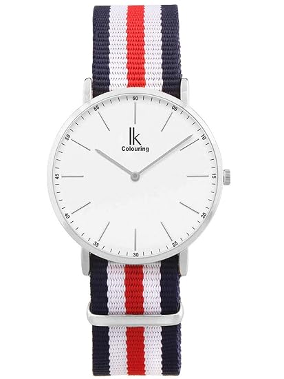 Alienwork Herren Damen Armbanduhr Quarz Silber mit NATO-Armband blau Ultra-flach Slim-Uhr