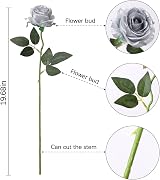 Veryhome 10 Pcs Artificial Roses Silk Flowers Single Stem 50cm Silver view 6