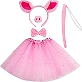 Jmkcoz Kids Animal Fancy Pig Costume Set Pink Pig Ears Headband Nose Tail Bow Tie Tutu Skirt for Christmas Halloween Dress Up Cosplay Party