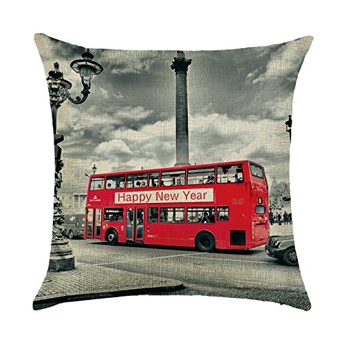 DECORLUTION Red Bus with Happy New Year Word Pattern 18x18 Inch Cotton
Linen Square Soft Throw Pillow Case Cushion Cover for Home Sofa
Decorative Standard Size Pillowcase Pillows Covers Cases