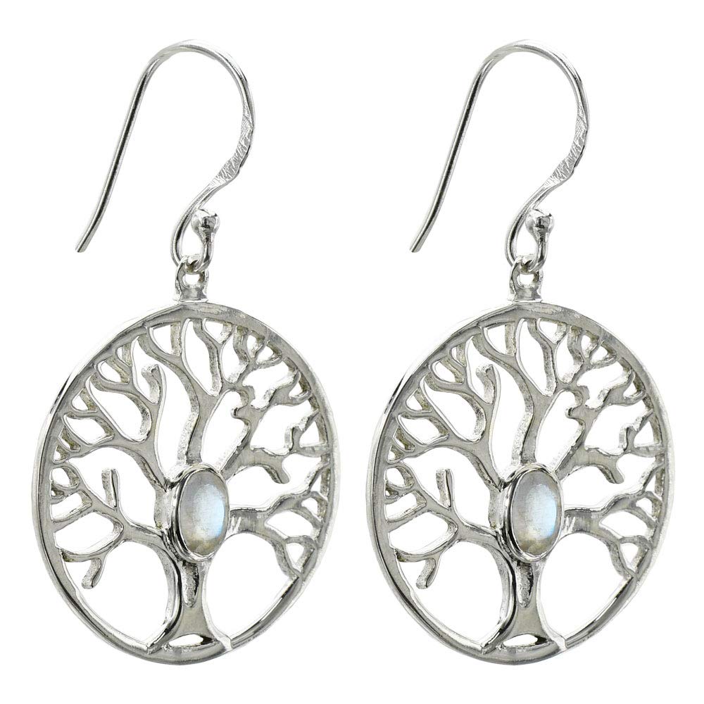 I-be, Tree of Life Rainbow Moonstone Gemstone Earrings Faceted 925 Silver in Gift Box 397922/BDL/S