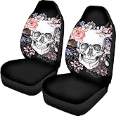 Pehede Car Seat Cover Flower Skull Front for Cars, Easy to Install Cover Set, Accessories Auto Trucks Van SUV,2 Packs