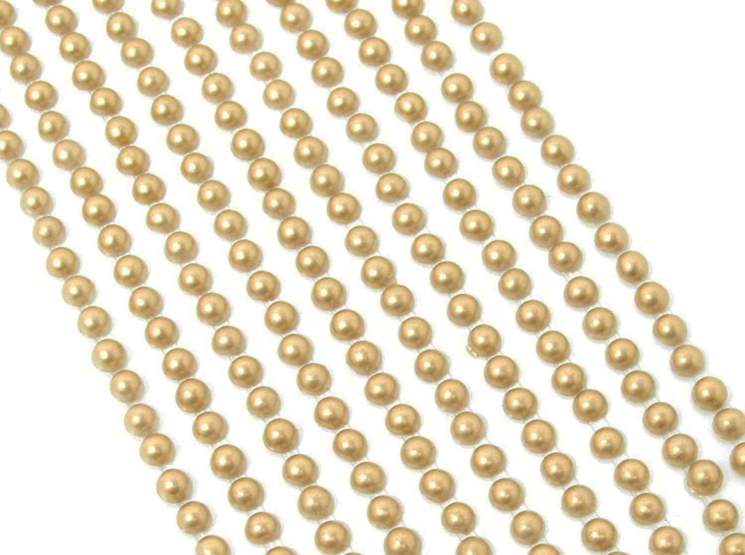 Syntego 500 x Self Adhesive Pearls Gems 3mm Mini Flat Backed Round Pearls Beads Strips Embellishments (Gold)