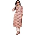miss fame Women's Cotton Floral Printed Straight Kurta - (Multicolor)