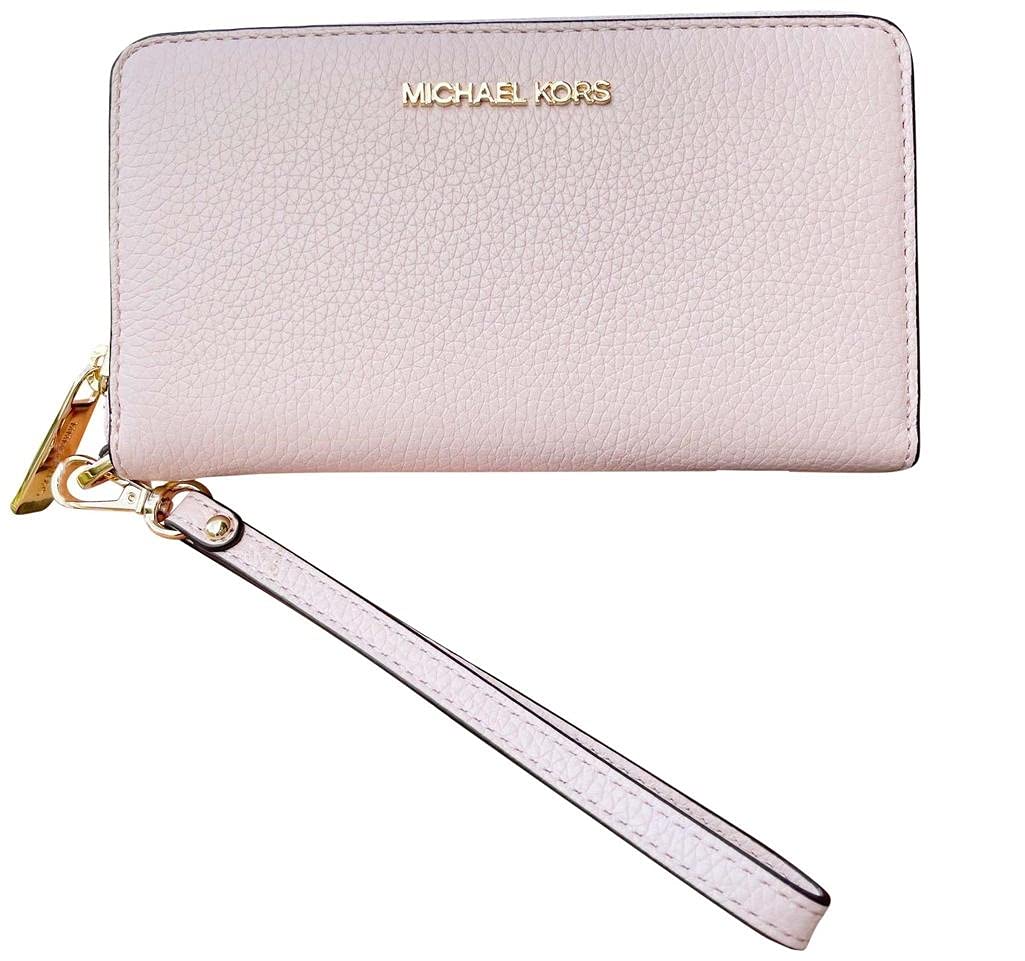 Michael Kors Jet Set Travel Large Flat Multifunction Phone Case Pebbled Leather Wallet/Wristlet in Powder Blush