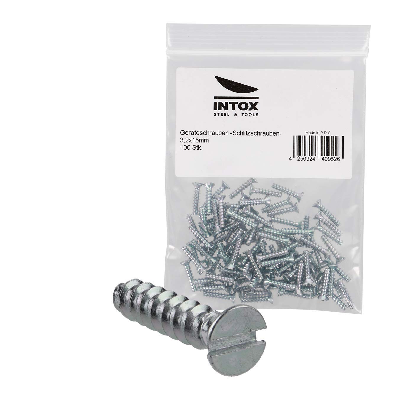 INTOX STEEL & TOOLS Screws 100 Pcs 3.2x15mm Slotted Galvanized, Surface & Flush-Mounted Switch Boxes Attachment, Self-Drilling, Fully Threaded, Corrosion Resistant, Silver