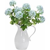 EUEUZLT Hydrangea Artificial Flowers Fake Hydrangeas - Silk Flowers 4 Pack 28 Inch Long with 12 Real Touch Blooms, Snowball Viburnum for Wedding and Home Decor(Blue)
