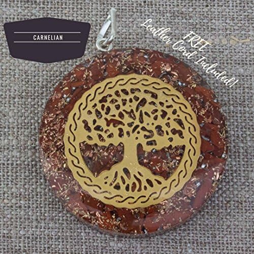 Orgonite Chakra Energy Web Tree of Life Orgone Pendant โ Revitalization and Relaxation Chi-Lapis Lazuli, Carnelian Crystal Necklace- Brass and Copper Tesla Coil Embedded- Unisex (Carnelian)
