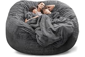 GQZGGXX Bean Bag Chair Cover, Durable Comfortable Chair PV Fur Bean Bag Sofas Faux Fur Sofa Living Room Sofa Bed Large Bean Bag Chairs for Adults (No Filler,Cover only) 7ft Dark Grey