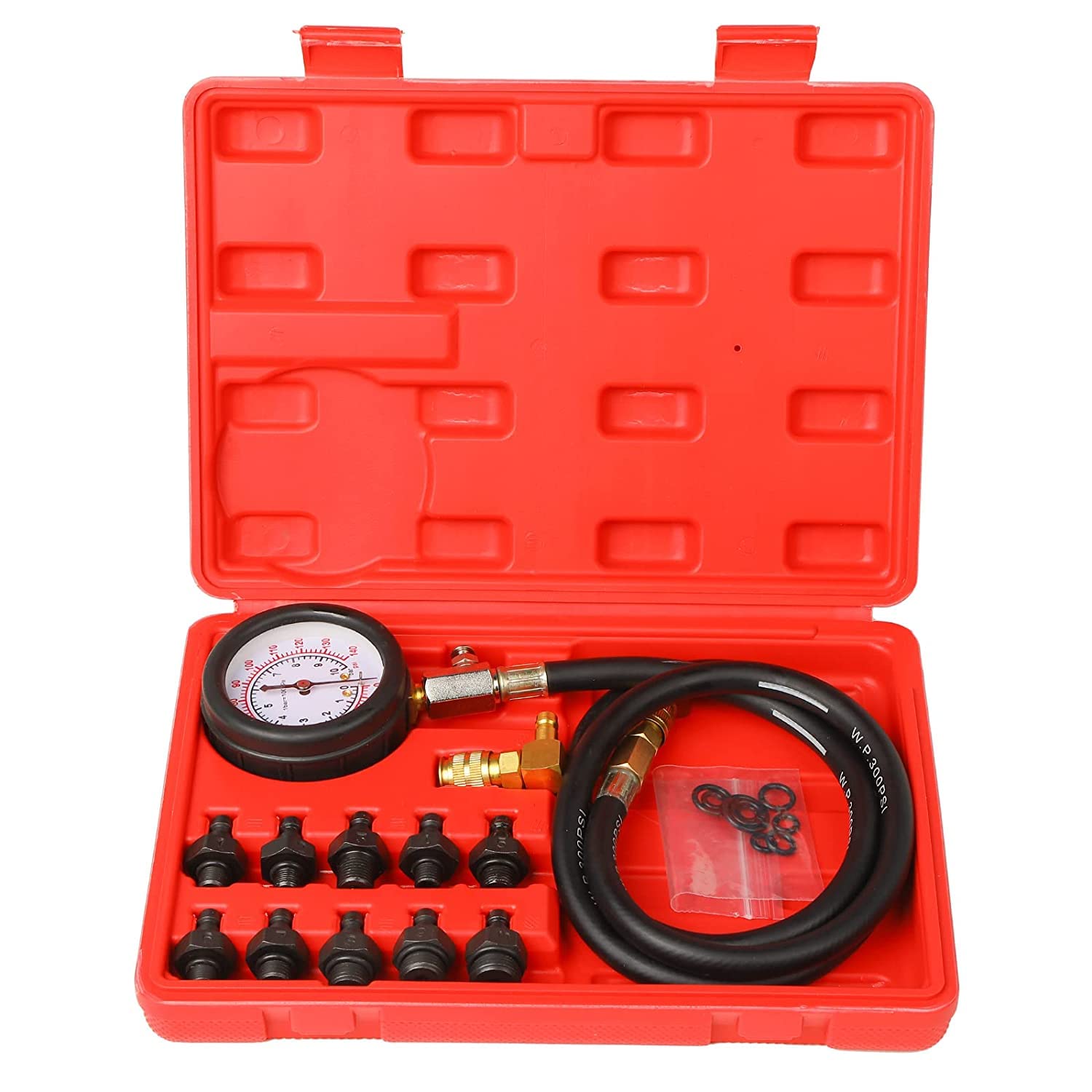 Photo 1 of Oil Pressure Tester Tool, Oil Pressure Gauge kit, 0-140 PSI Pressure Test Diagnostic Tools, Engine Oil Pressure Tester Tool kit, for car Truck (red)