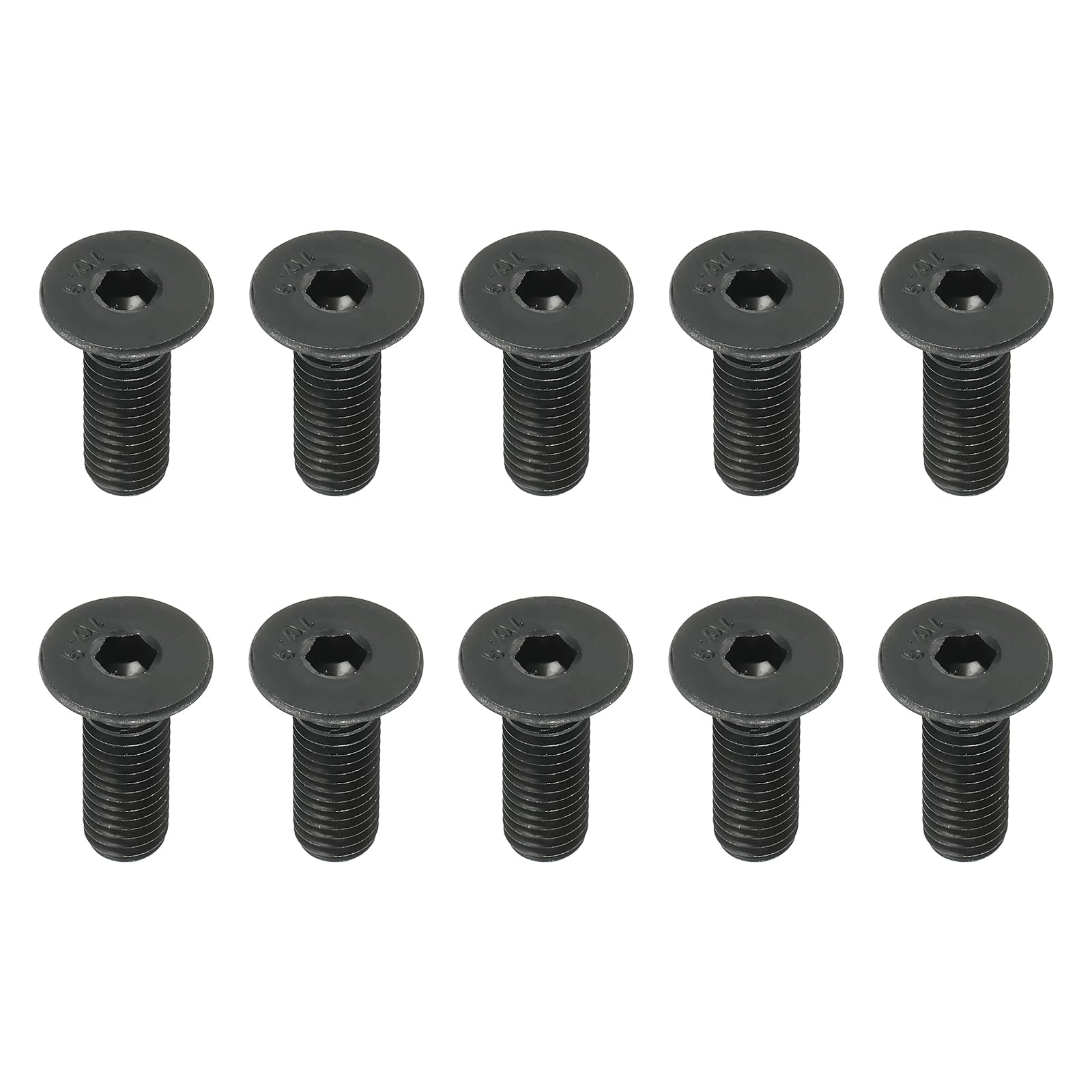PATIKIL M10 x 30 mm Flat Head Socket Cap Screws, 10 Pack Flat Countersunk Bolts Medium Carbon Steel Hex Socket Drive Machine Screws Full Thread Black Oxide Grade 10.9