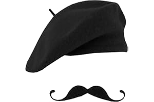 IZUS Adult French Beret Hat and Moustache Mime Artist Party Hats Birthday Fancy Costume Cosplay Caps Halloween