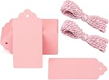 G2PLUS Kraft Paper Gift Tags 100pcs Large 5x10cm Pink Blank with String