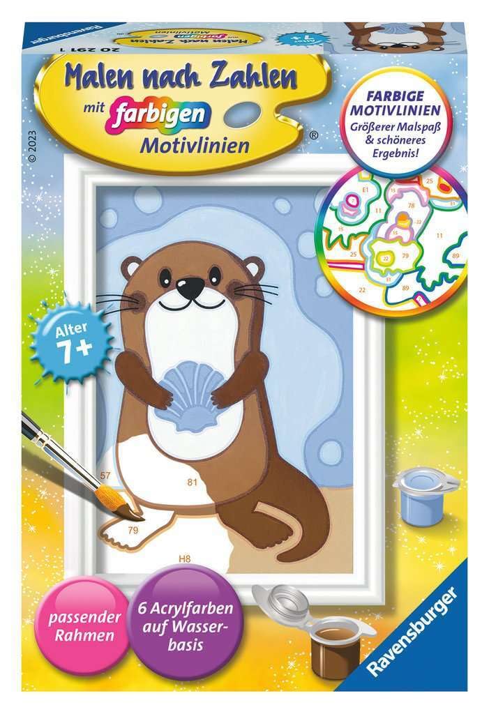 Ravensburger CreArt 20291 - Happy Otter - Painting by Numbers for Children from 7 Years, Painting Set with Frame, Brush and Acrylic Paints, Gift for Girls and Boys