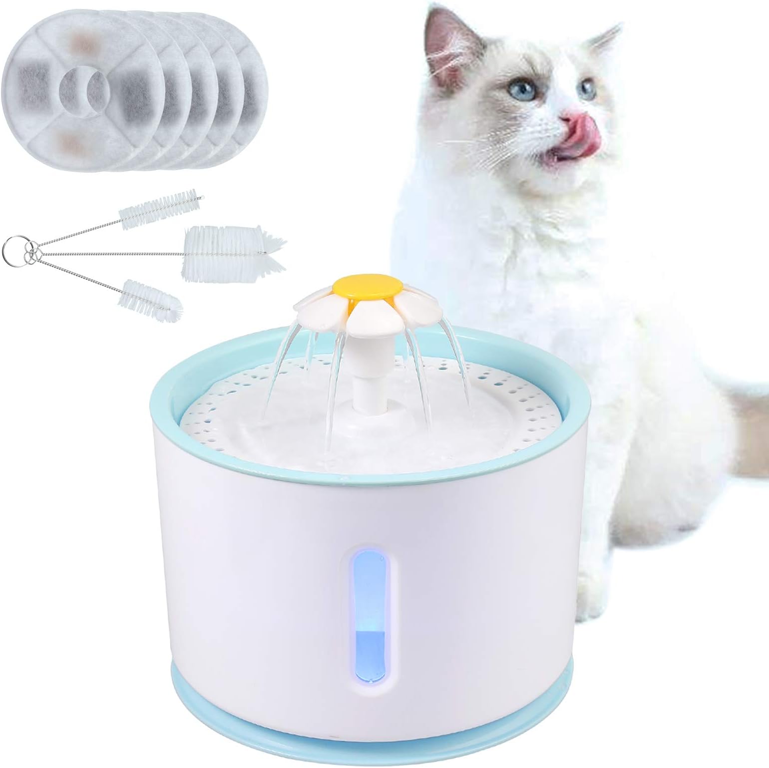 CAMWAY 2.4L LED Pet Drinking Water Fountain for Cats Anti-bacterial PP Resin Automatic Electric Pet Water Fountain Cat/Dog Drinking Dispenser with Pet Water Dispenser Cleaning Brush