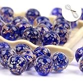 100PCS 8mm Glow in The Dark Beads Royal Blue Glow in The Dark Bead Glass Crystal Round Beads 1.5~2mm Hole with Rope for DIY Jewelry Craft Making
