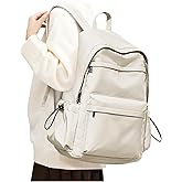 BJLFS Beige School Backpack for Girls Women Waterproof High School Book Bag Cute Backpack for Men Teens Boys, Lightweight Simple Middle School Back Pack Daypack