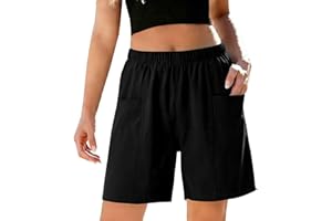 Shorts for Women Summer Straight Leg Pants Elastic Waist Athletic Shorts Baggy Beach Vacation Pants with Pockets