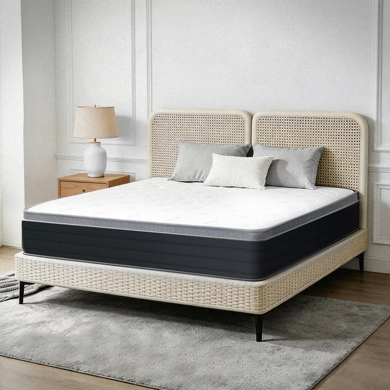 Queen Mattress, 10 Inch 60x80 Inch Pocketed Coil Mattress, Boxed Soft Sleeping Mattress, Noise-Free Supportive Queen Size Bed Mattress for Indoor Household Use