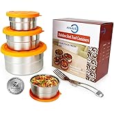 Anas Metal Food Storage Containers with Lids - Stainless Steel, Compact Stackable, Leak Proof, Dishwasher Safe and Microwavable for Lunch, Work, School Travel, Bento Box (4)