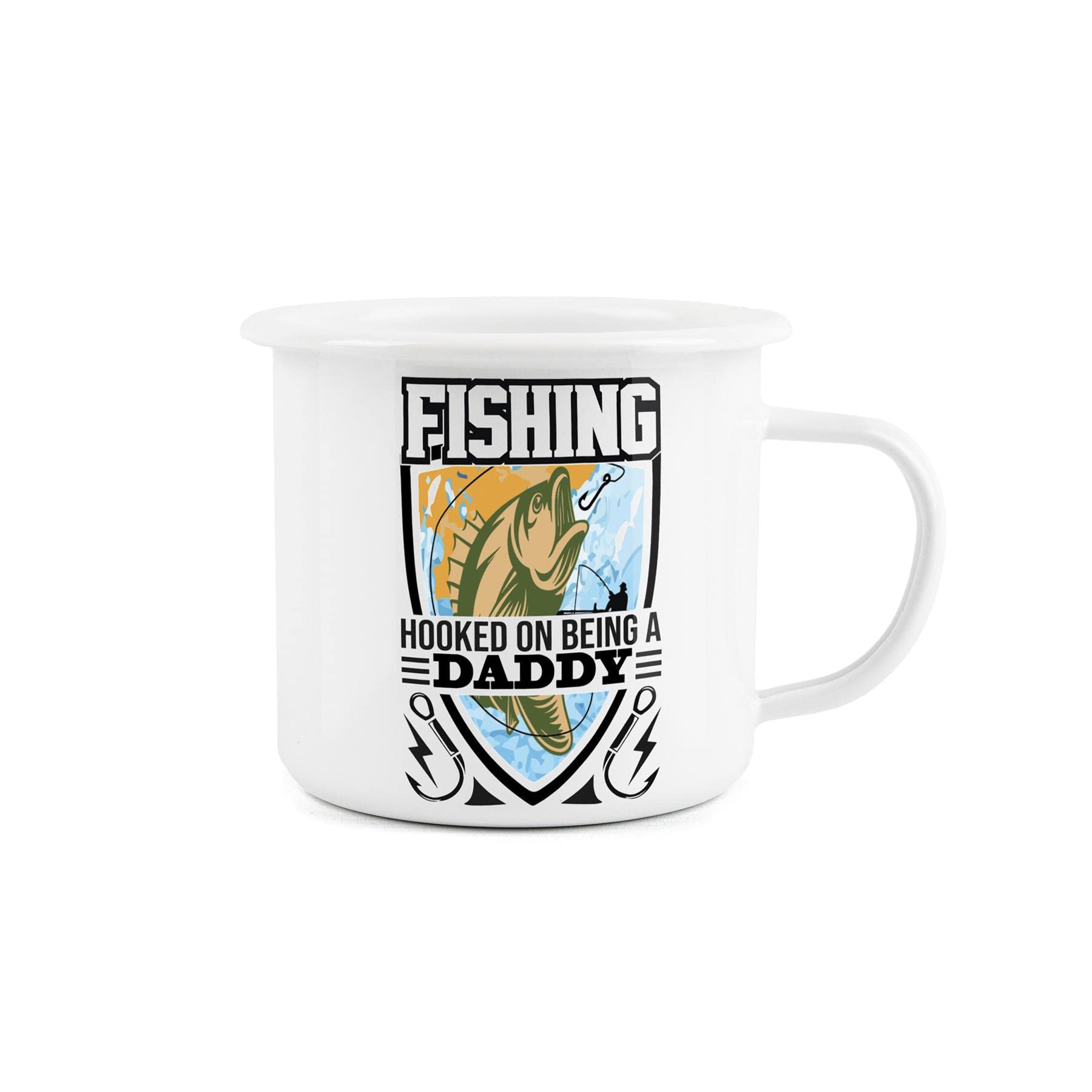 Purely Home Enamel Fishing Mug for Fathers Day - Daddy Durable Hot Drinks Outdoor Cup for Travel Picnics Home Hiking Mountaineering Fishing