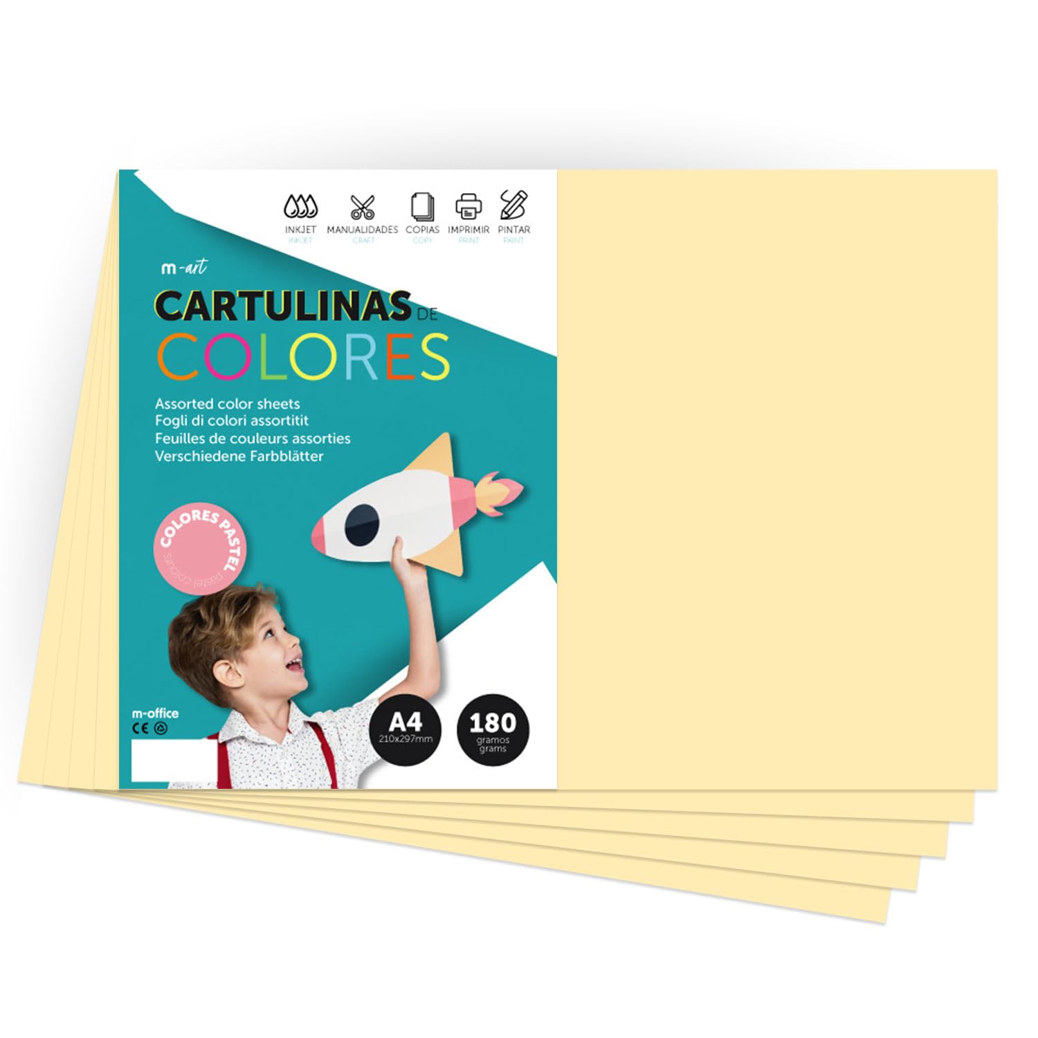 A4 Pastel Coloured Card 180g for Crafts, Printing Your Documents and Creative Designs Pastel A4 m-office (x25, Cream)