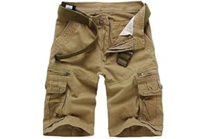 AKARMY Men's Lightweight Multi Pocket Cotton Casual Cargo Shorts,Outdoor Twill Camo Shorts with Zipper Pockets(No Belt)