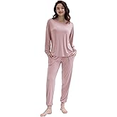 Joyaria Viscose Made from Bamboo Pajamas for Women Long Sleeve Jogger Pjs Set with Pocket &Drawstring