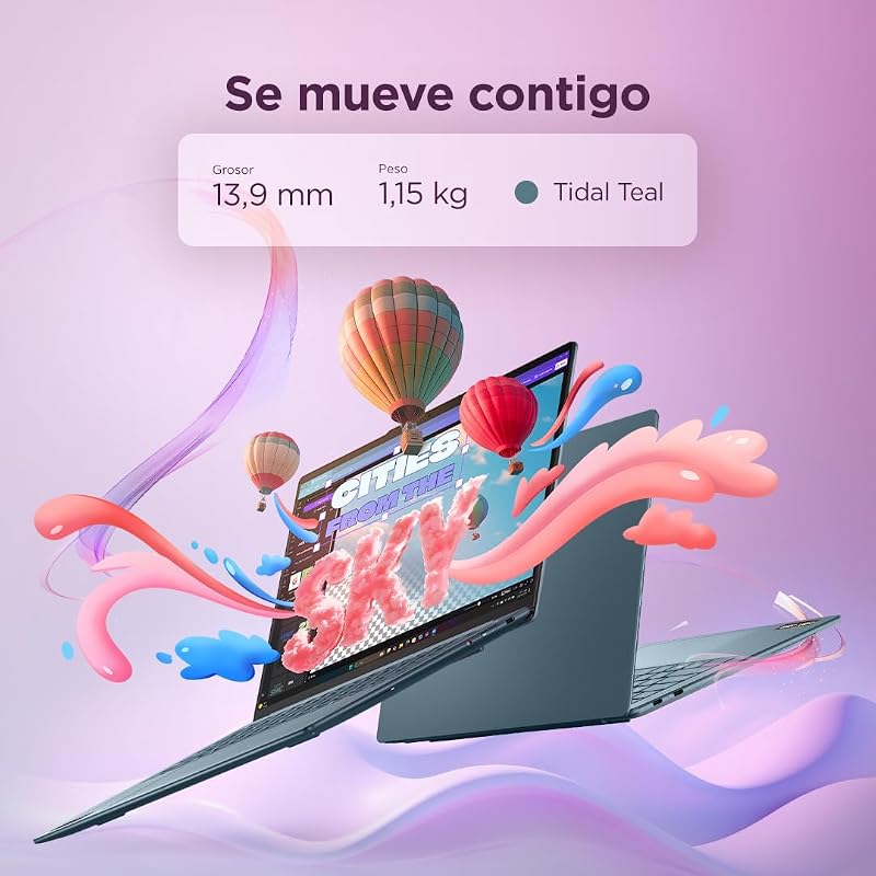 Yoga Slim 7 Gen 11 – Ordenador Portátil IA 14'' OLED (AMD Ryzen AI 7 445, 32GB RAM, 1TB SSD, USB-C, Windows11 Home, Copilot+ PC) QWERTY Español, Tidal Teal