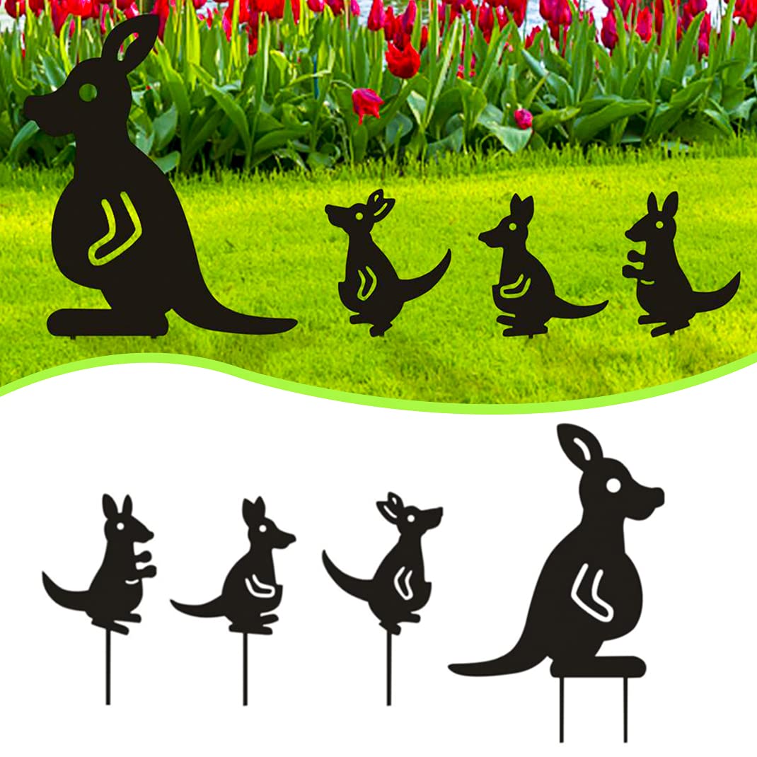 DIYBravo Garden Statues Yard Metal Art Animal Silhouette Statues, Set of 4 Outdoor Lawn Ground Decor Lifelike Sign Stakes for Patio Porch Backyard Home Decor, Cute Ornament Gift