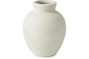 Sawoake Rustic Terracotta Pot, Off-White Ceramic Flower Vase 6.1 Inch, Farmhouse Boho Centerpiece for Home Decor, Living Room